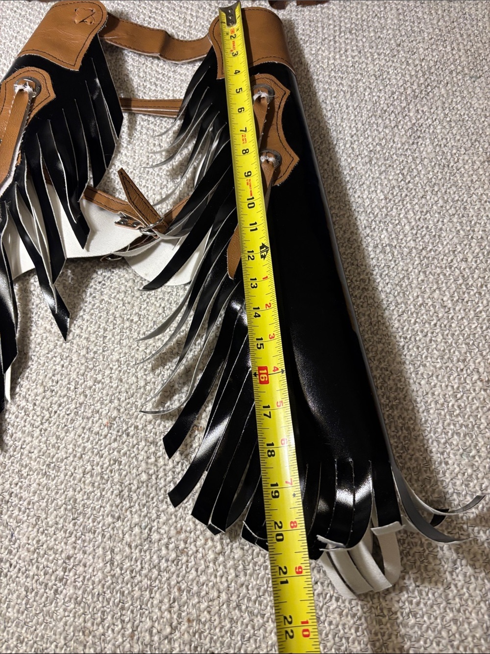 Kids Black & Tan Chaps and Brown Western Fringe Vest Costume Set - Picture 3 of 11